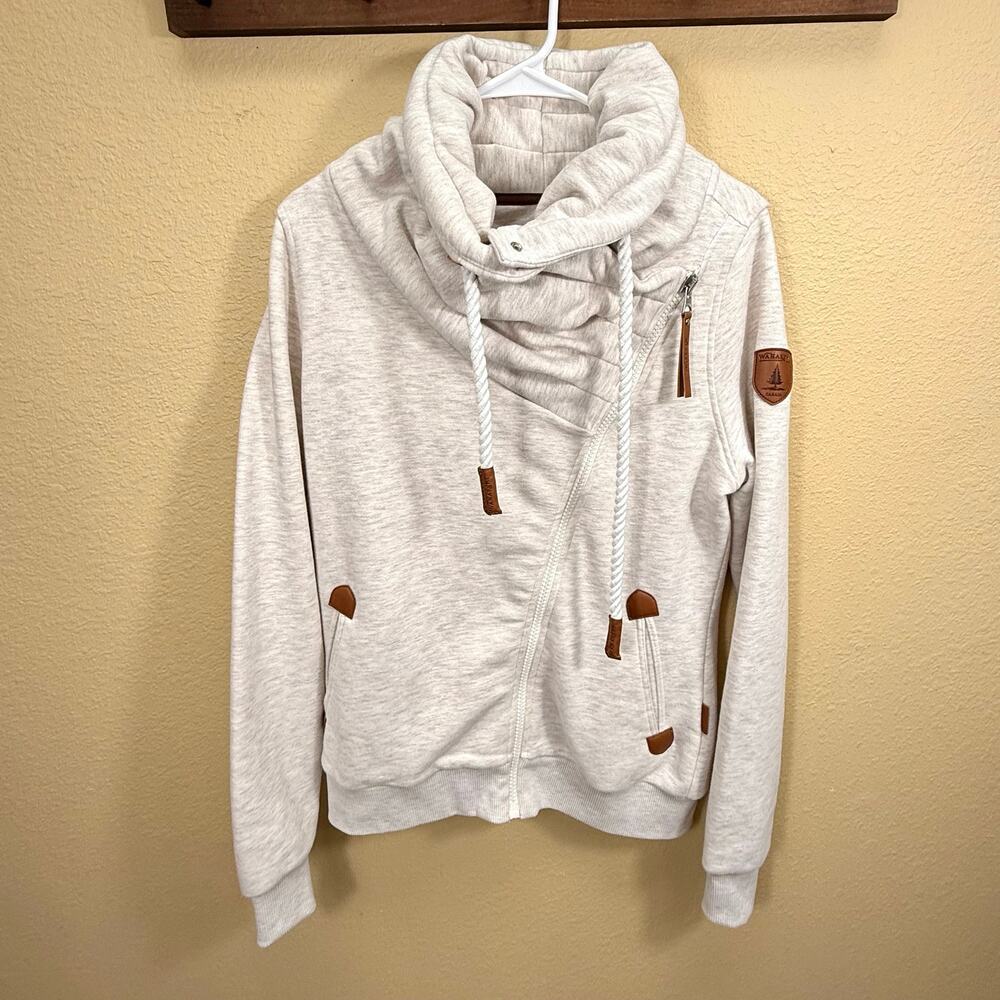 Wanakome Hestia Sweatshirt Full Zip Womens Size S Oatmeal Pullover Top